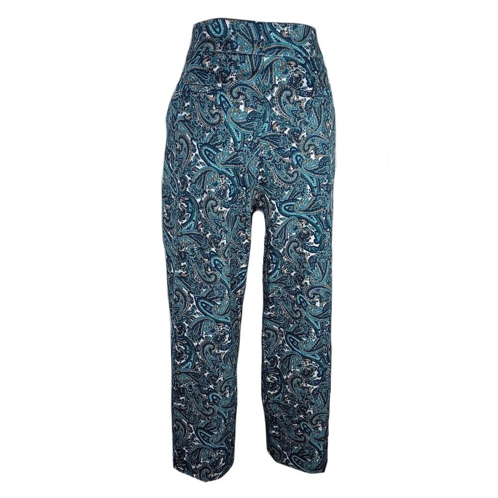 Michael Kors Plus Size Paisley Capri Pants 16W Midnight Blue Stretch New No Tags - Picture 3 of 8